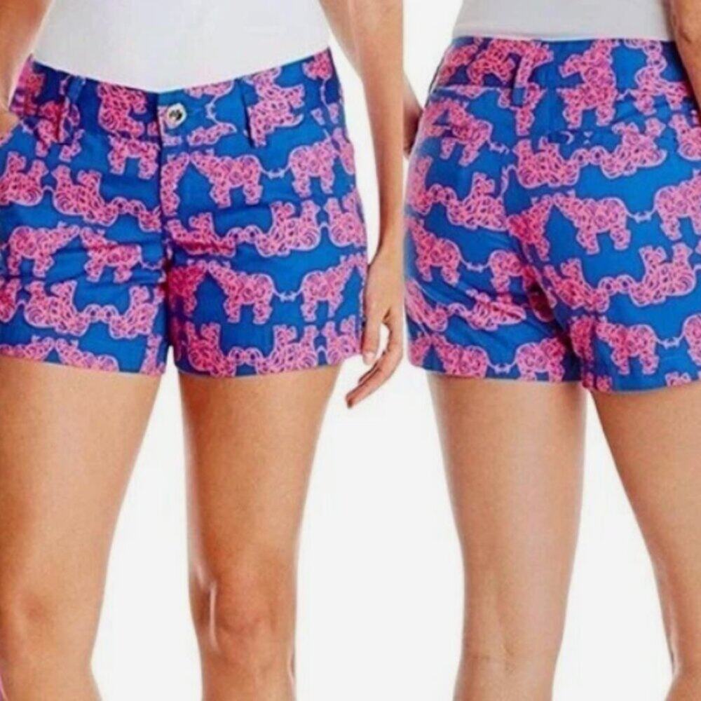Lilly Pulitzer Callahan Shorts Pack Your Trunk Pink Blue Elephants Size 6